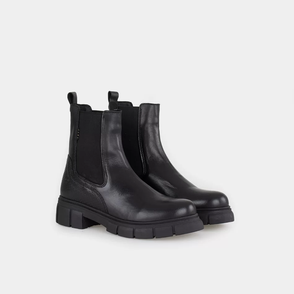 Bottines Chelsea femmes en Cuir noir souple, semelle épaisse