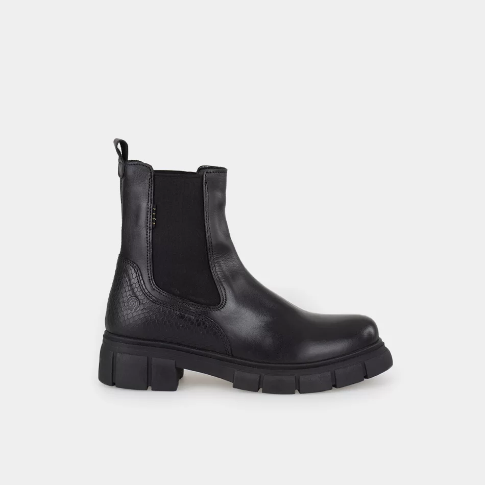 Bottines Chelsea femmes en Cuir noir souple, semelle épaisse