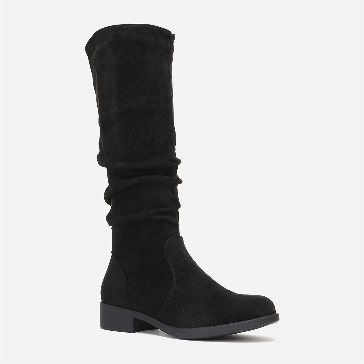 Bottes femmes plates en suédine avec Effet plissé