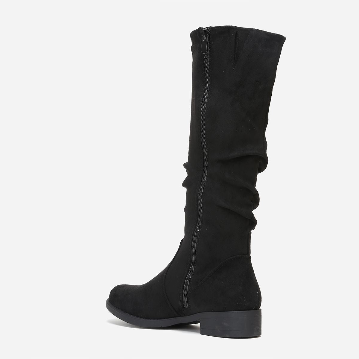 Bottes femmes plates en suédine avec Effet plissé