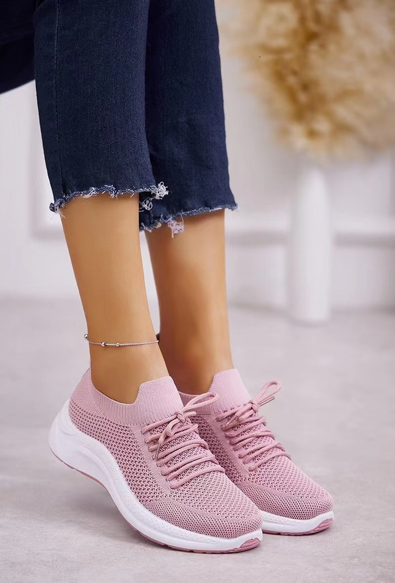 Baskets basses en maille à lacets, Rose pâle