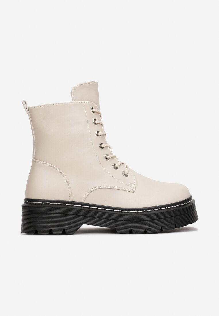 Bottines femmes plateformes à lacets, Beige écru