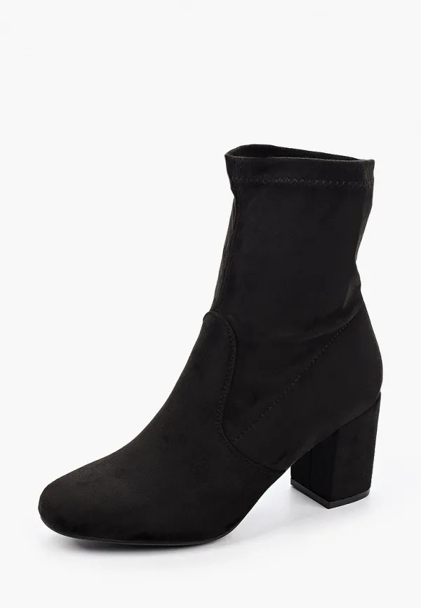 Bottines Femmes avec petit talons carré à tige chaussette, Noir