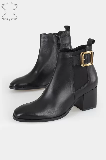 Bottines cavalières cuir à talon, noir