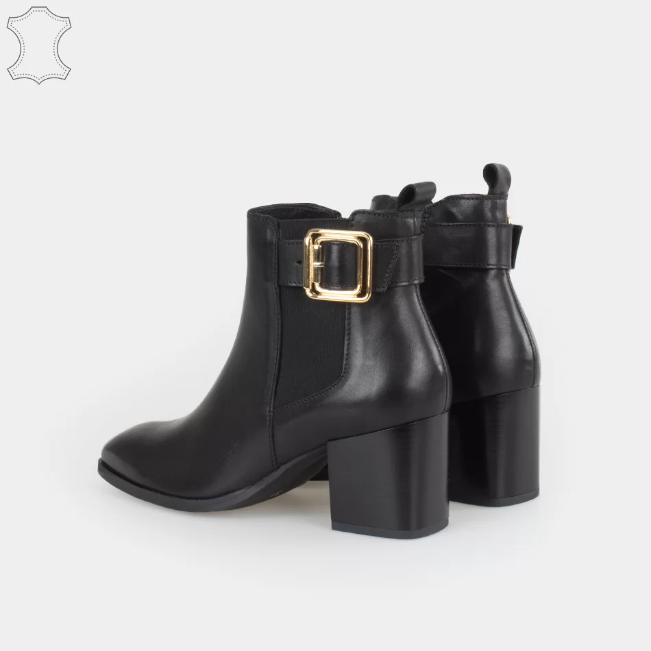Bottines cavalières cuir à talon, noir