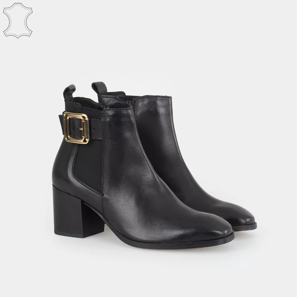 Bottines cavalières cuir à talon, noir