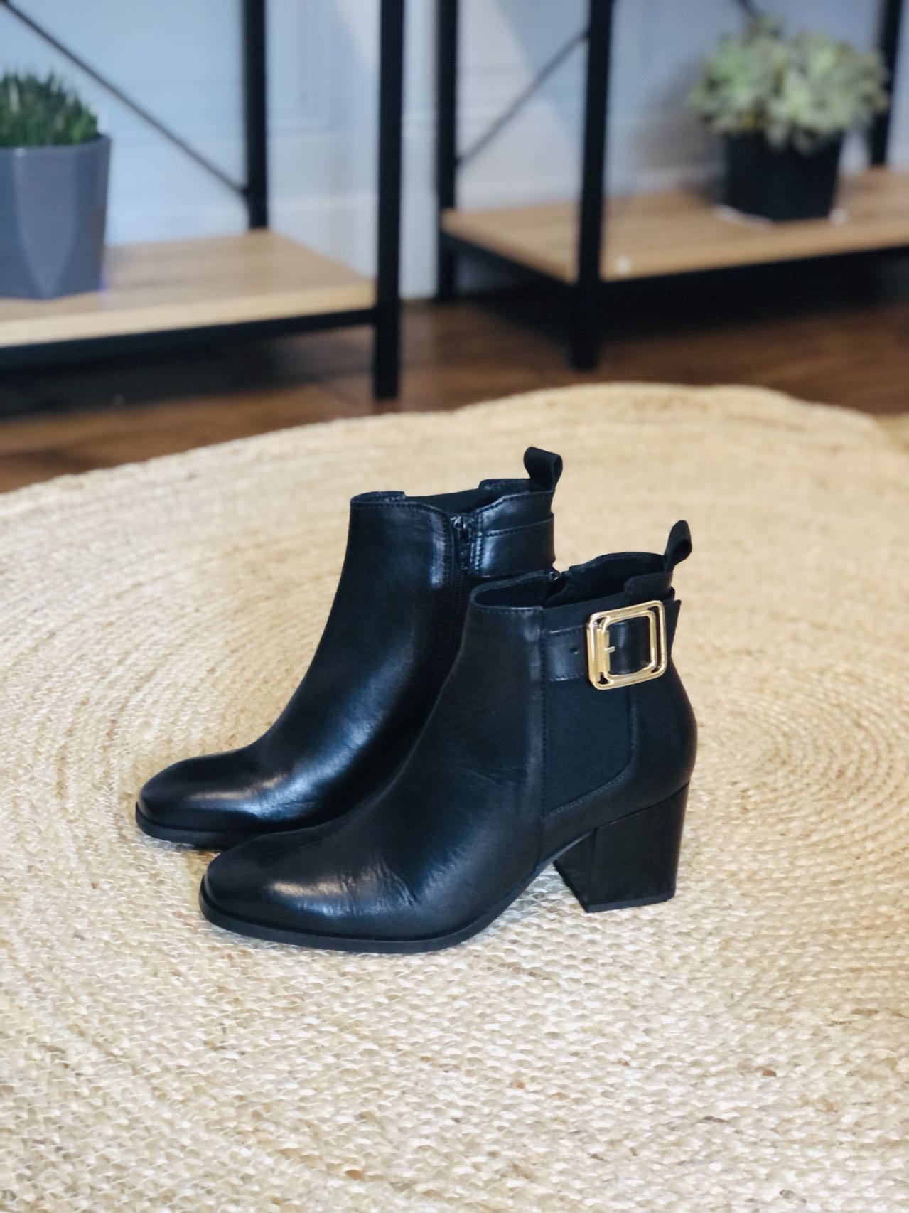 Bottines cavalières cuir à talon, noir