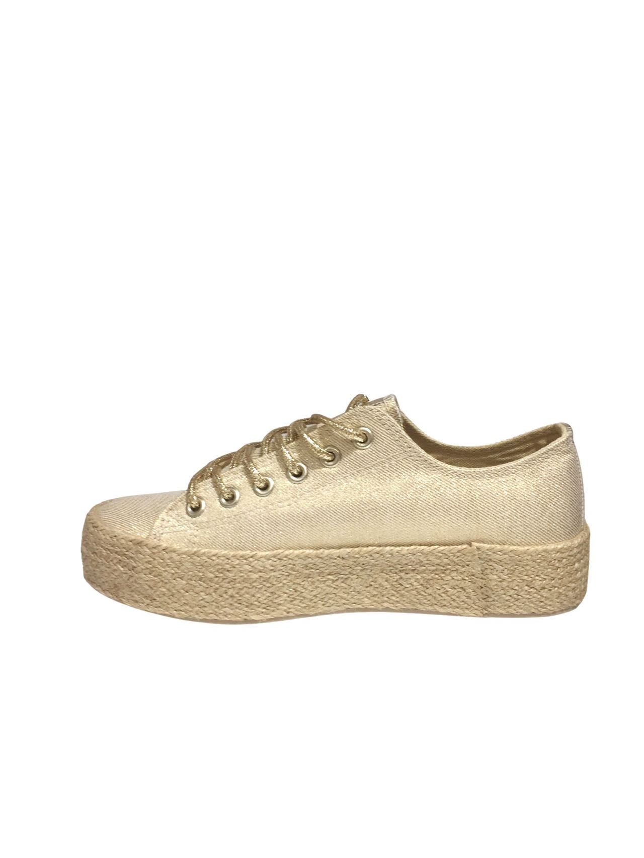 Baskets à lacets avec semelle en corde, Doré clair
