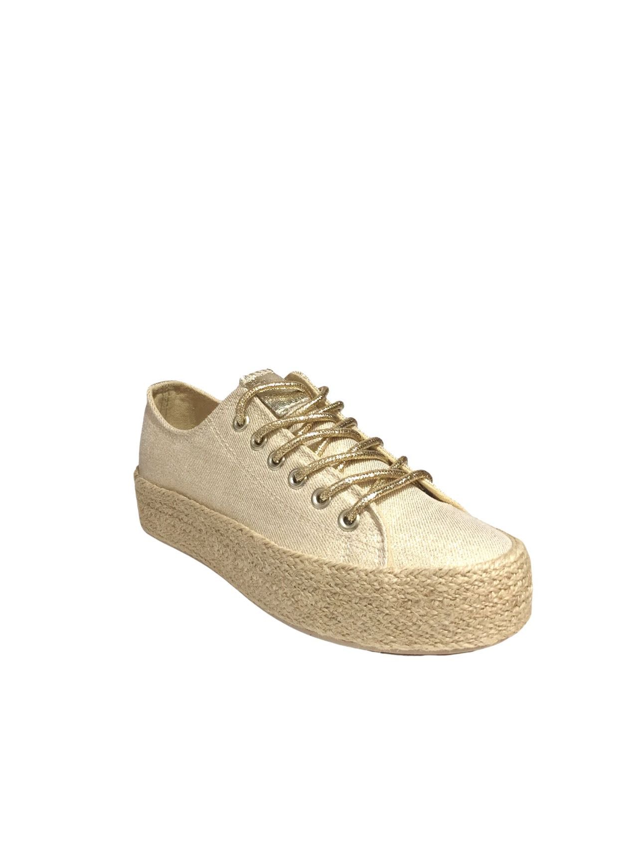 Baskets à lacets avec semelle en corde, Doré clair