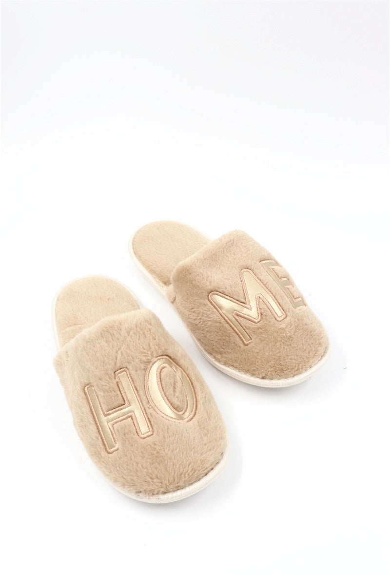 Chaussons fourrés femme, crème beige