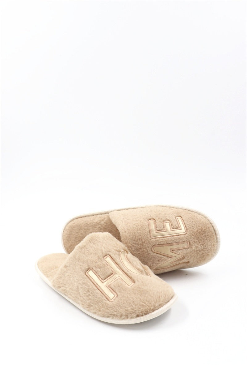 Chaussons fourrés femme, crème beige