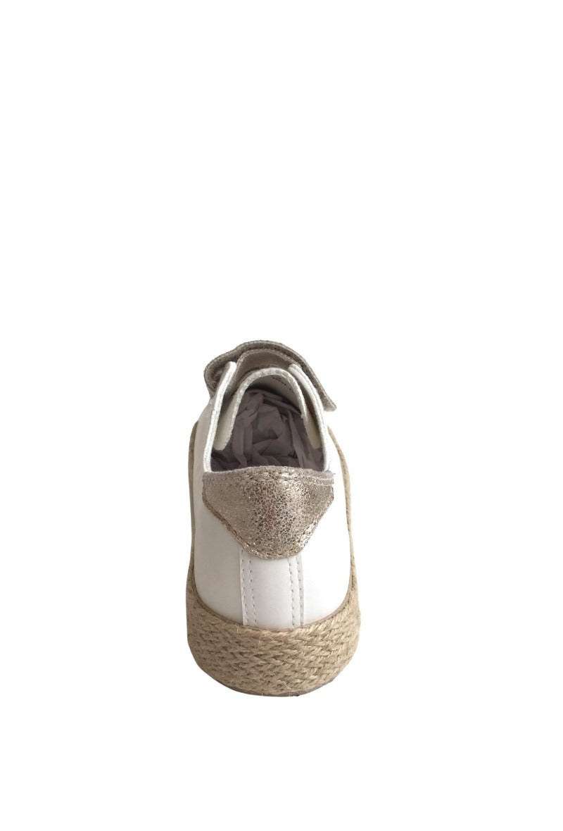 Baskets à Scratch doré avec semelle en corde, Blanc