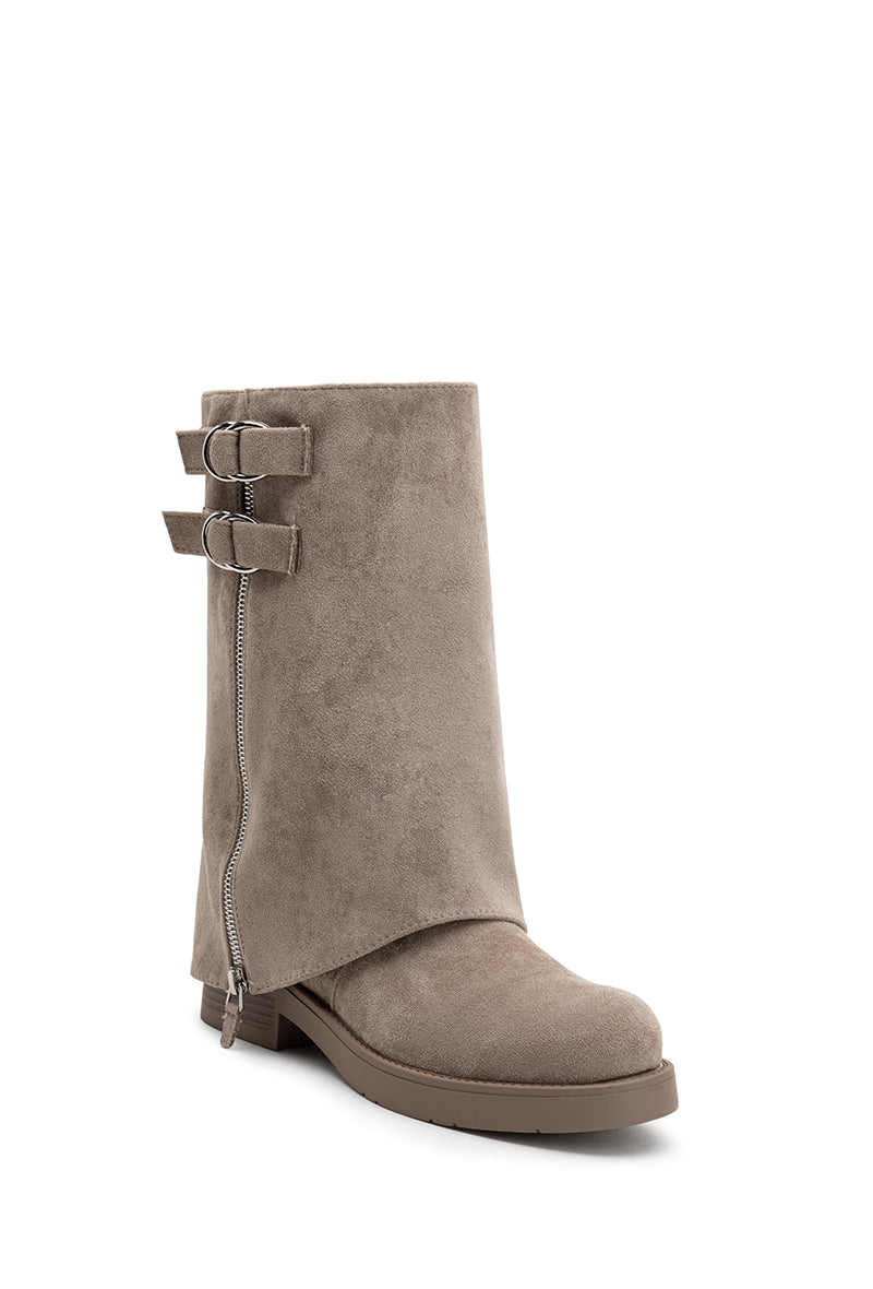 Bottes Mi-Hautes à Revers en Suédine, Taupe