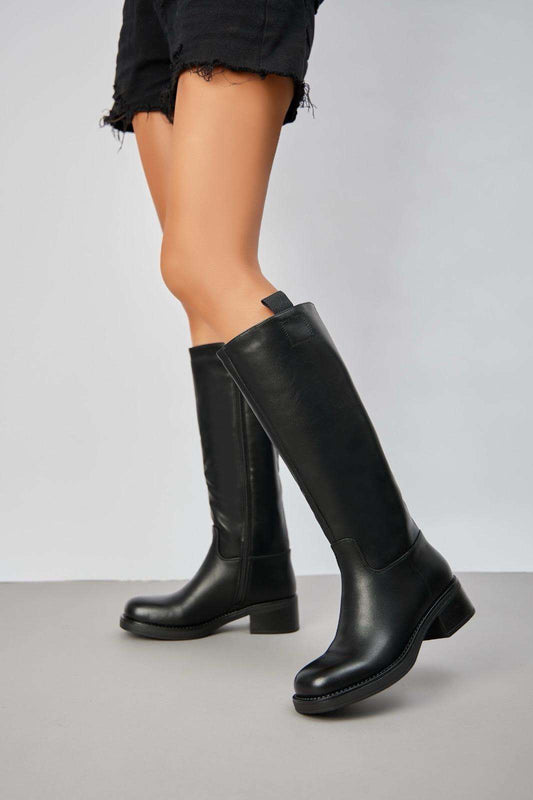 Bottes cavalière talon plate, Noire