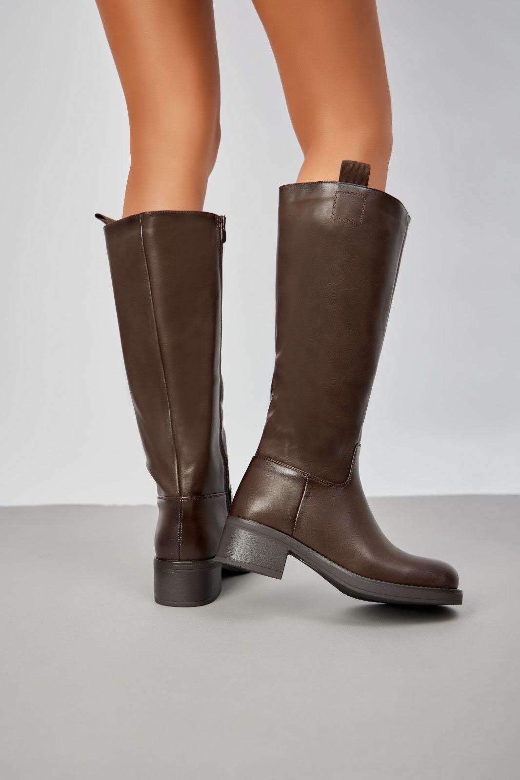 Bottes Marron cavalière talon plat