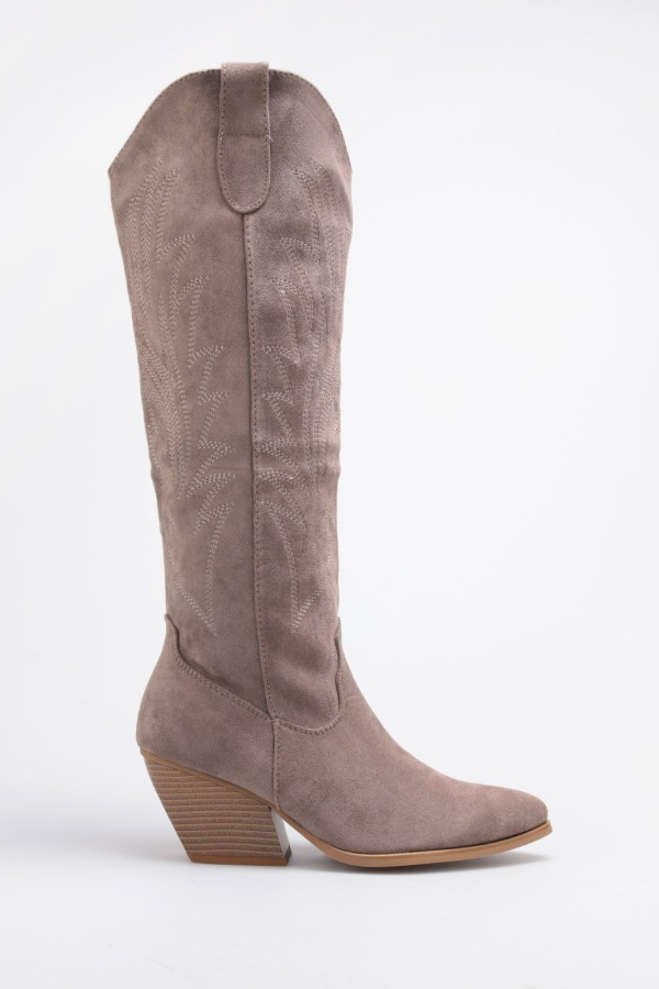 Botte Santiags suédine style Cowboy, Taupe