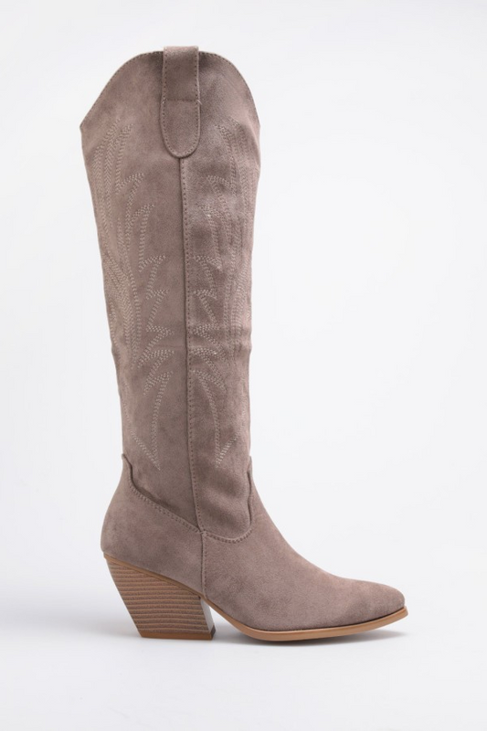 Botte Santiags suédine style Cowboy, Taupe