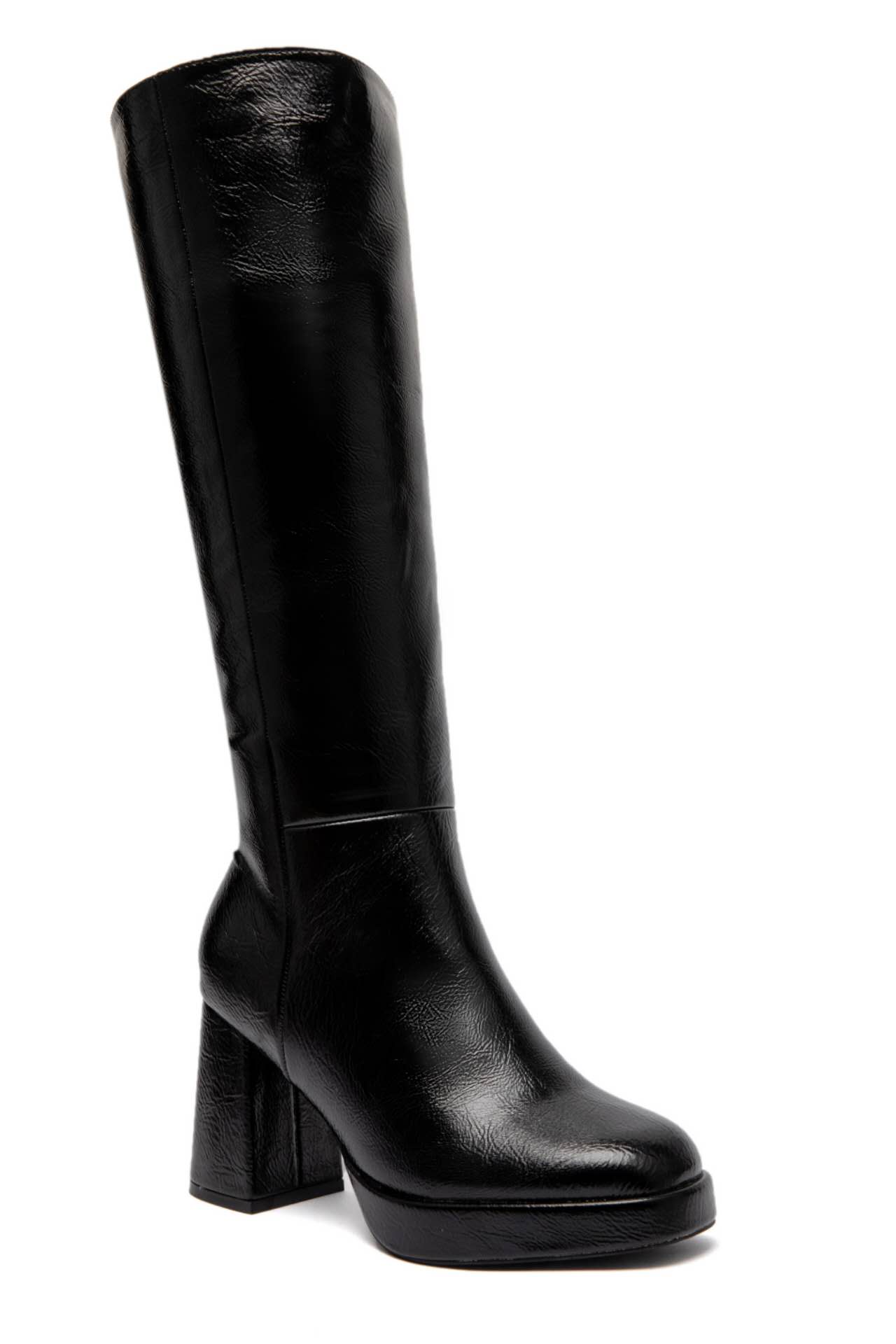 Bottes à talons épais et Plateforme, Noir vernis