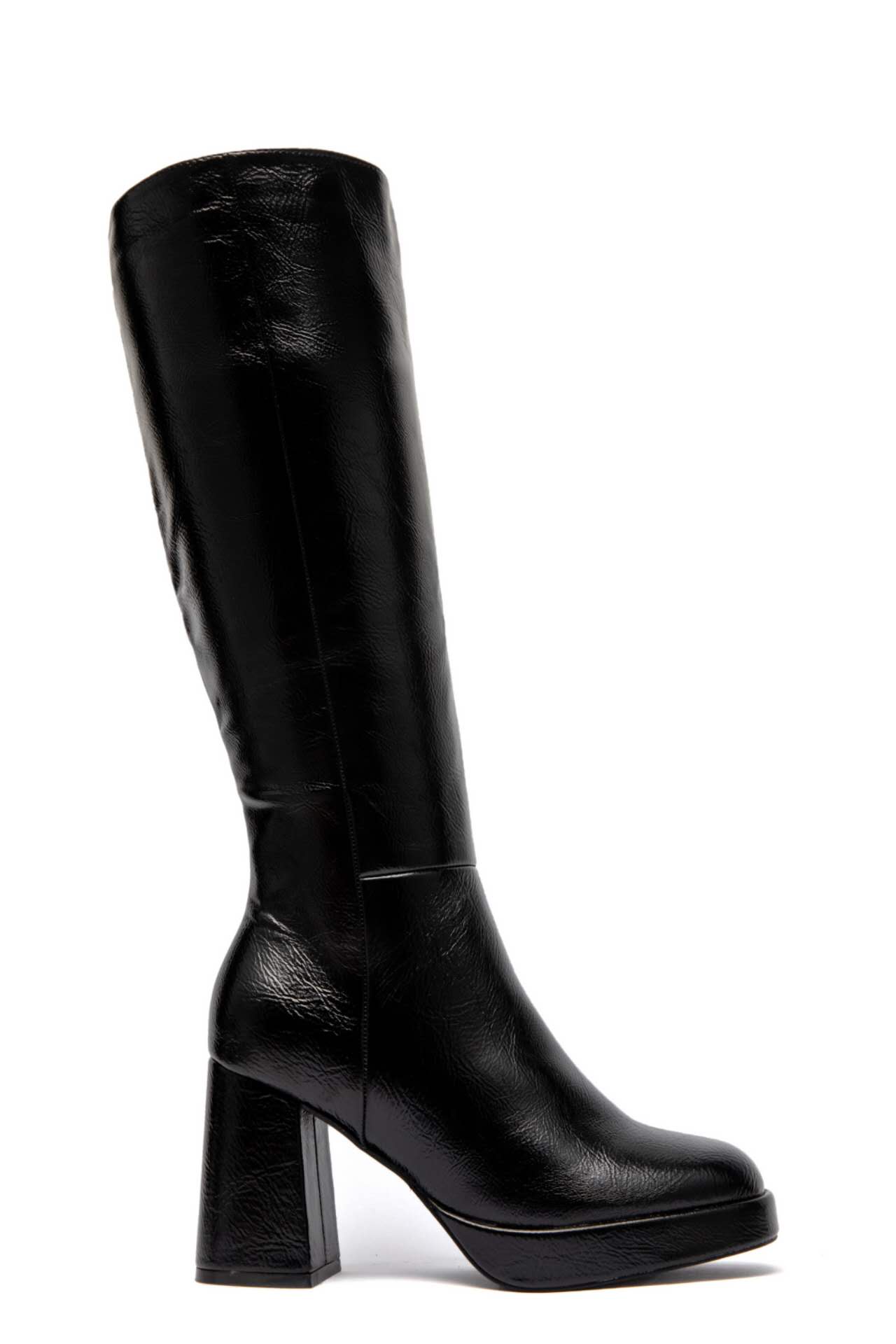 Bottes à talons épais et Plateforme, Noir vernis