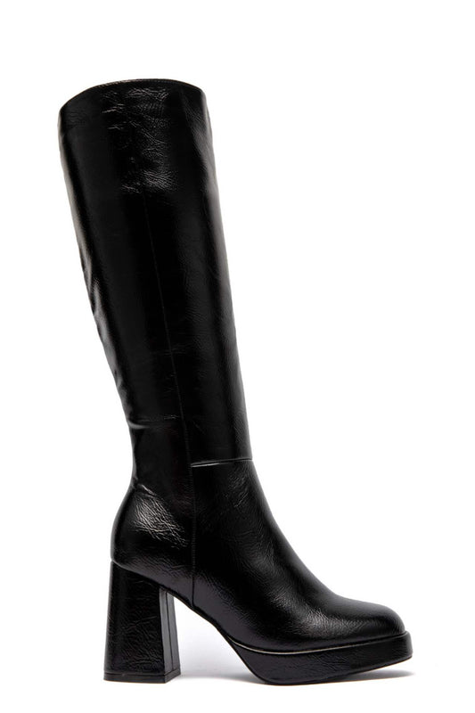 Bottes à talons épais et Plateforme, Noir vernis