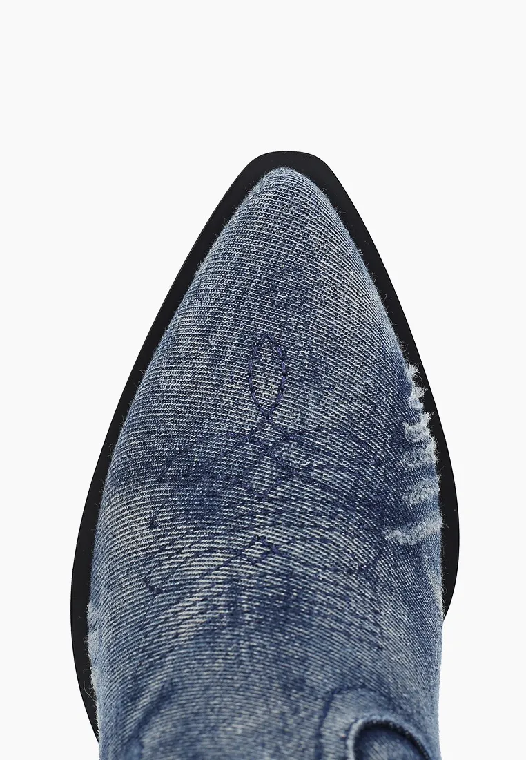 Bottines cowboy en denim bleu