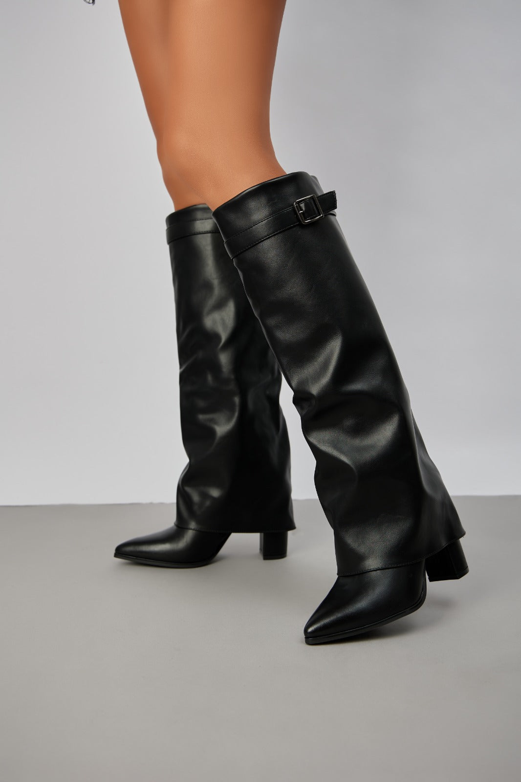 Bottes guêtres à talon carré et bout pointu, Noir