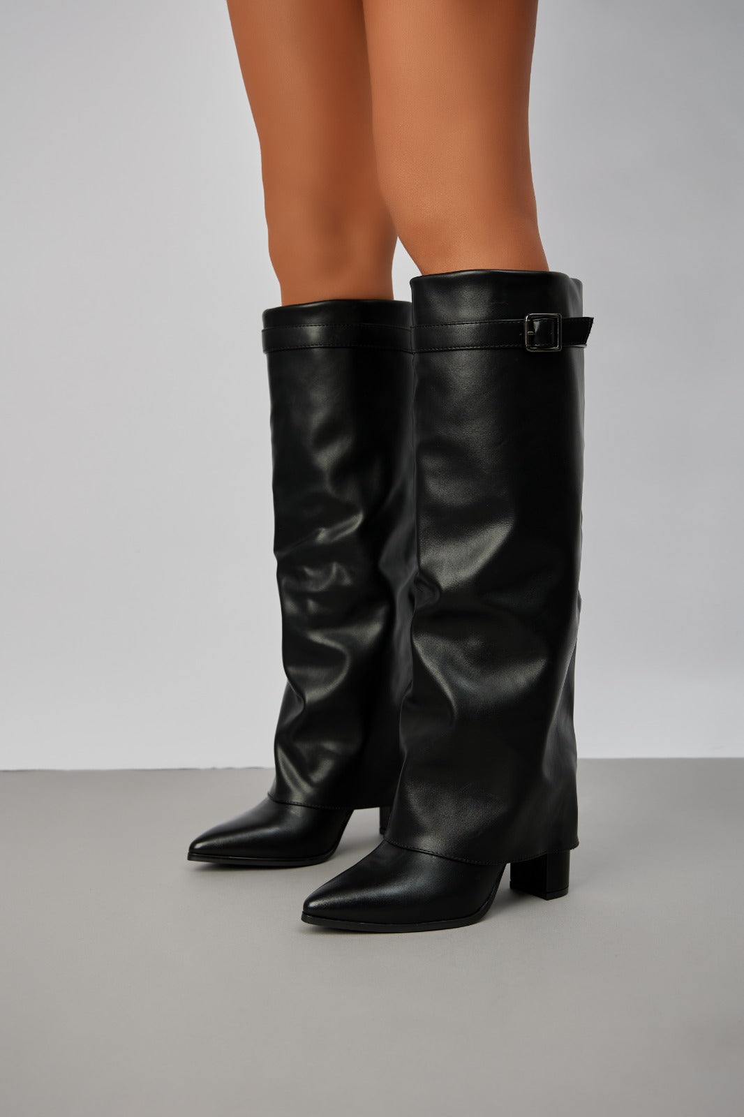 Bottes guêtres à talon carré et bout pointu, Noir