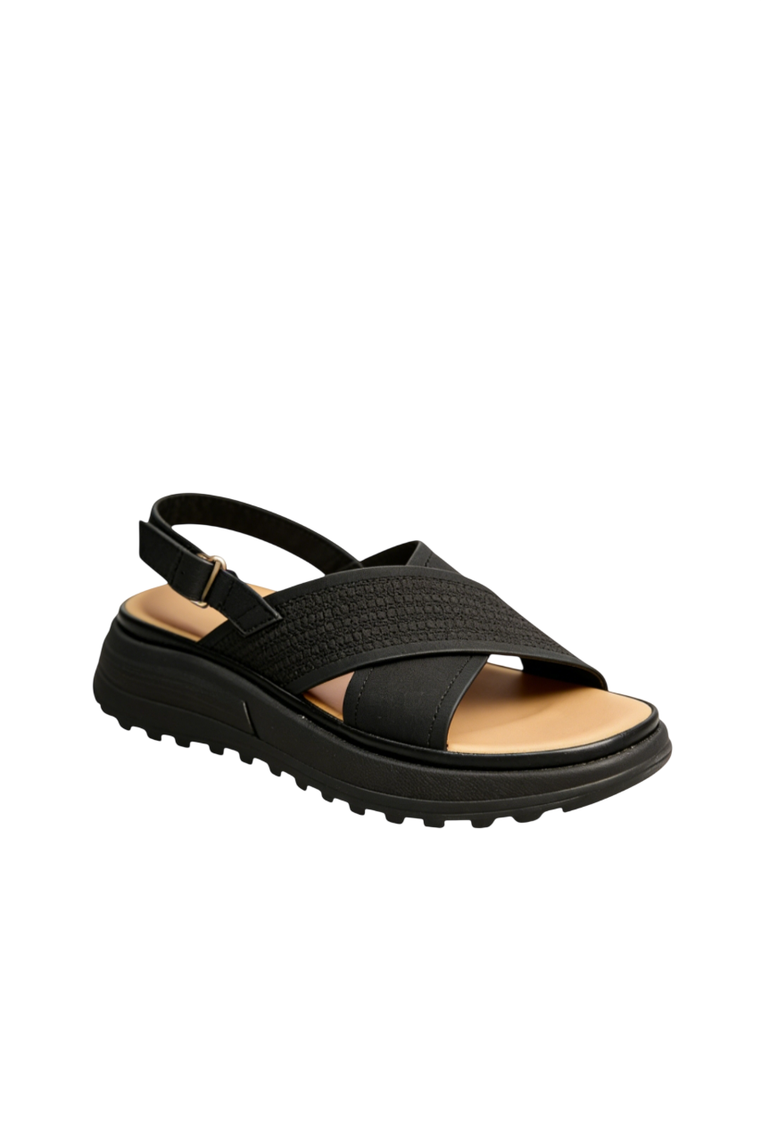Sandales à semelles crantées brides croisées, Noir