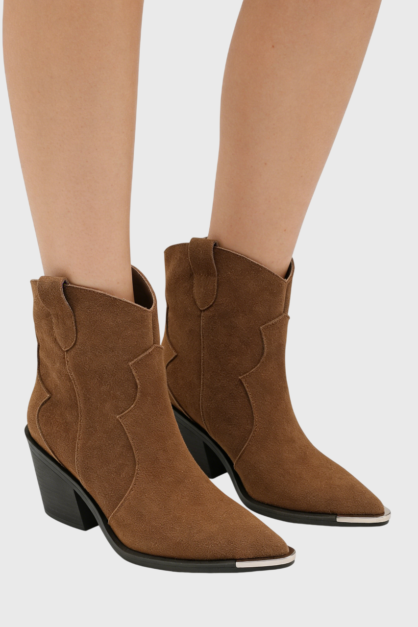 Bottines santiags à Cuir daim bout métallique