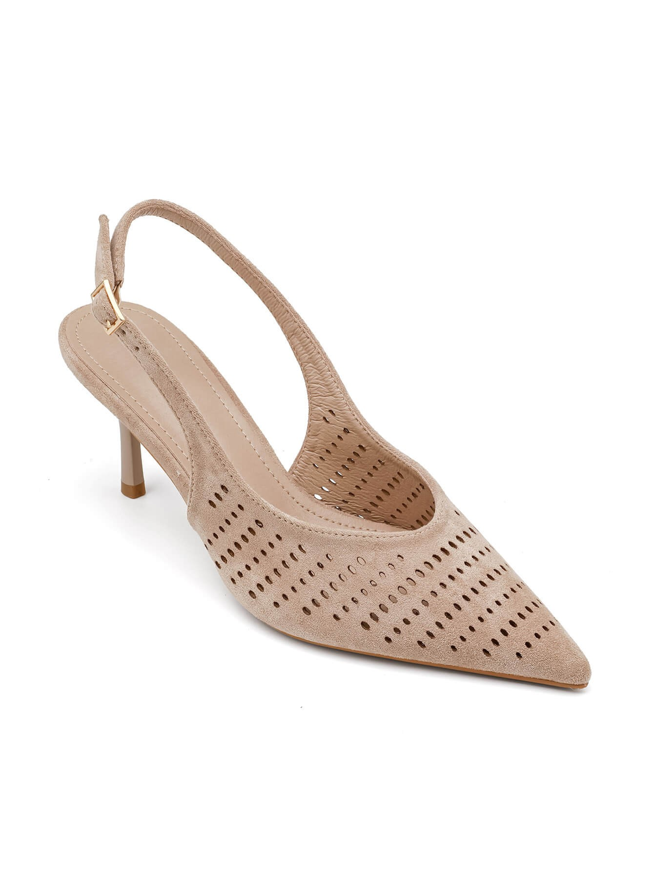 Escarpins slingback ajourée talon aiguille, Taupe