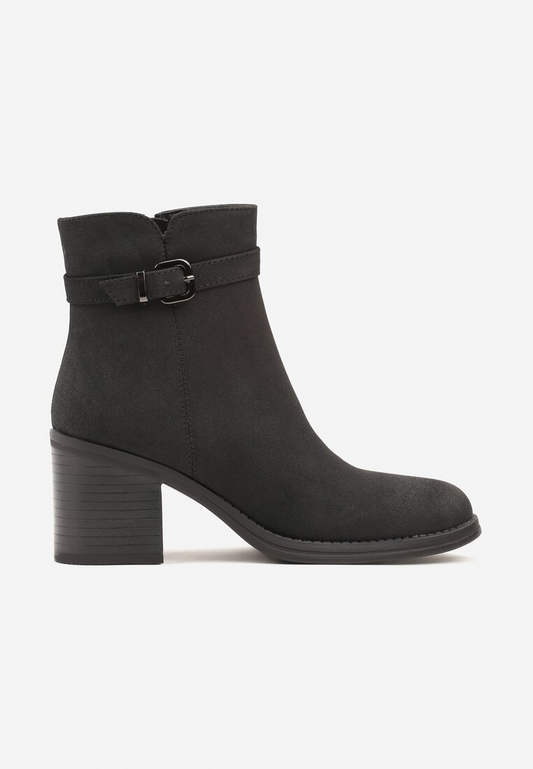 Bottine femmes à talon en nubuck avec boucle, Noir