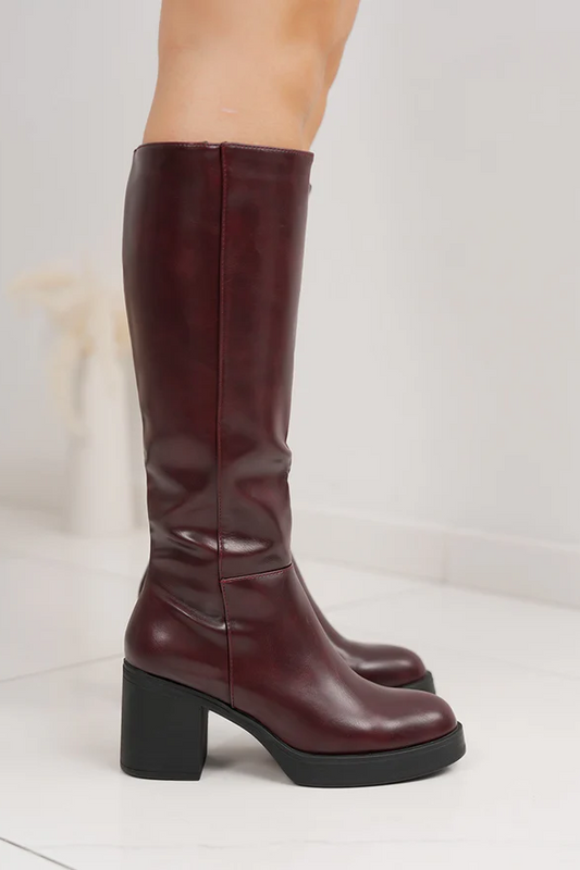 Bottes à talons épais et à Plateforme, Bordeaux