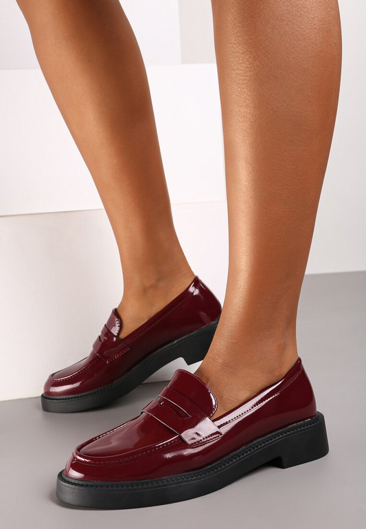 Loafer Mocassin Femmes Plates, Bordeaux Verni