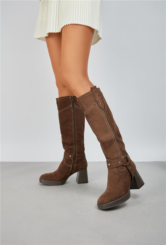 Biker Bottes plateforme à talons bloc, Marron
