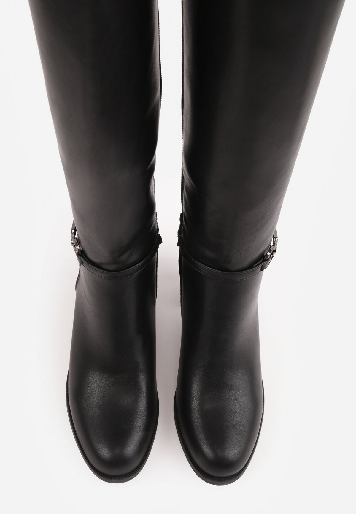 Bottes hautes à détail mors équestre et talon bloc - noir