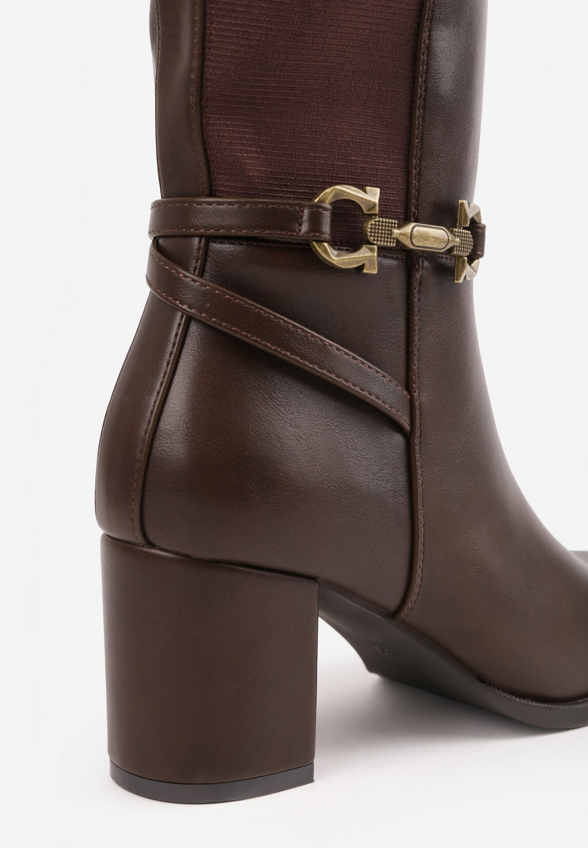 Bottes hautes à détail mors équestre et talon bloc - marron