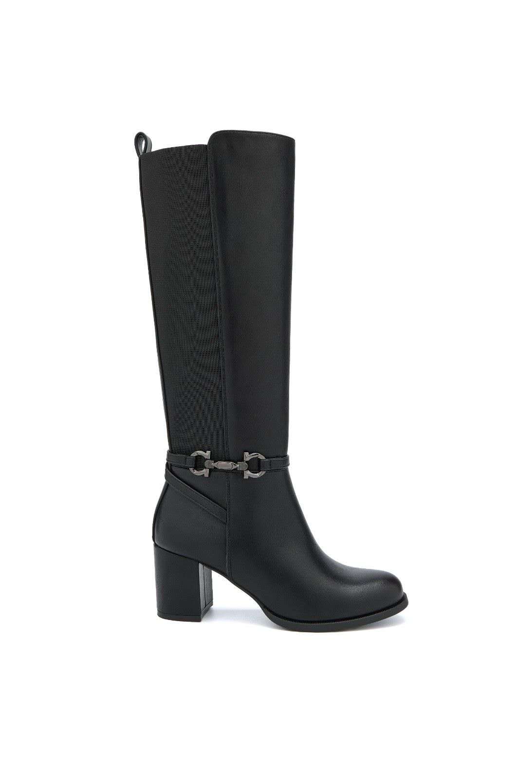 Bottes hautes à détail mors équestre et talon bloc - noir