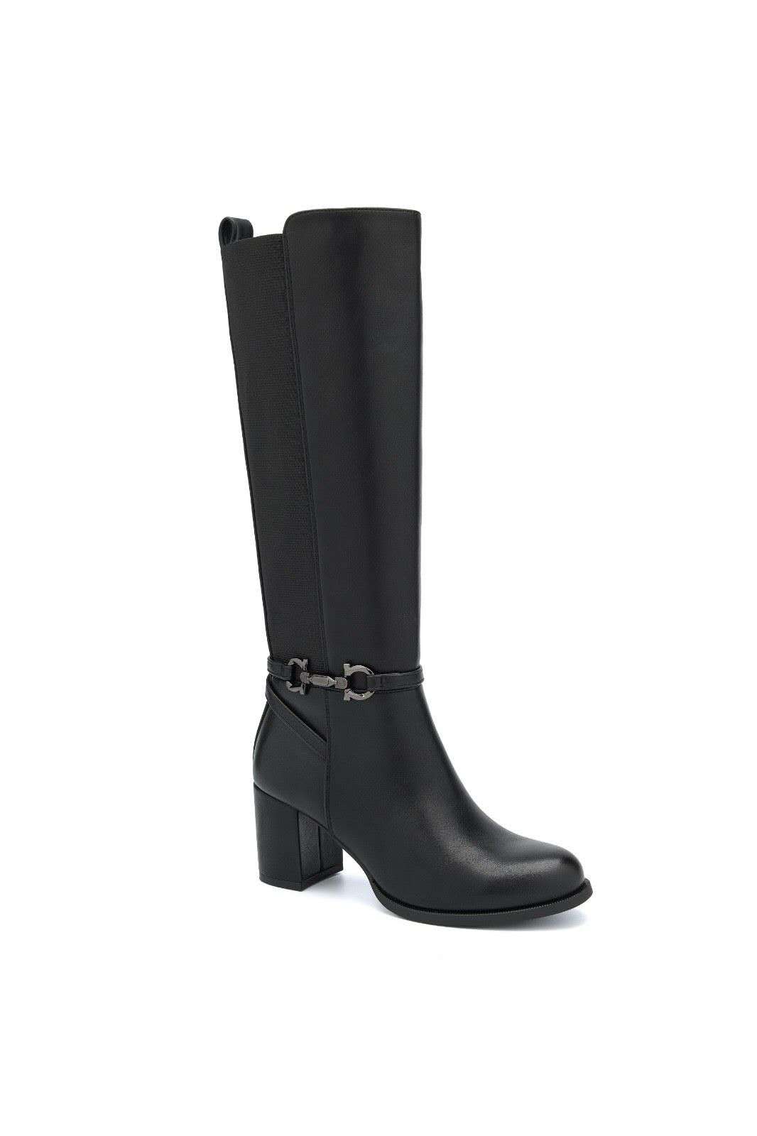 Bottes hautes à détail mors équestre et talon bloc - noir