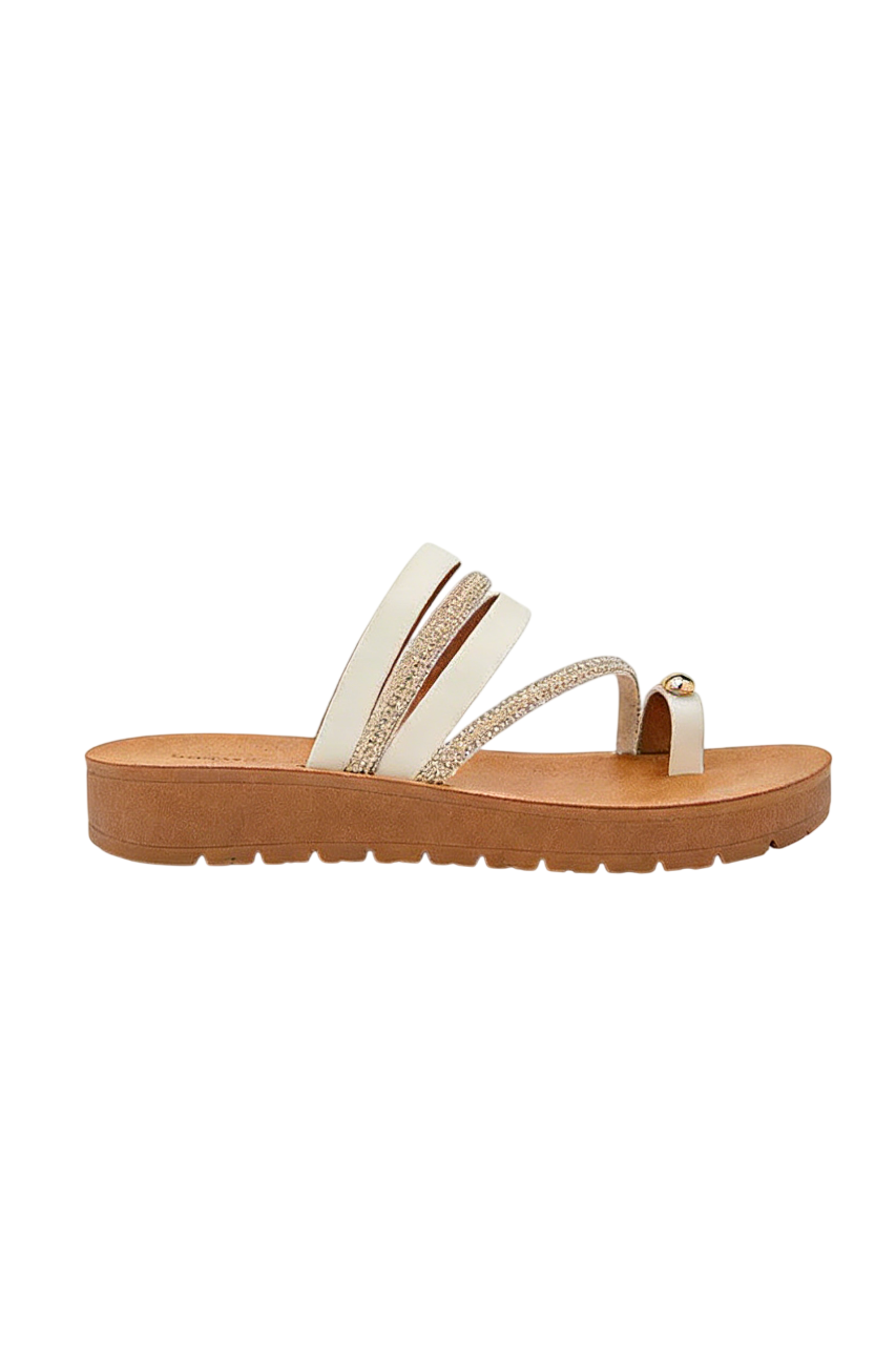 Sandale conforte avec strass à entre-doigt, Blanc
