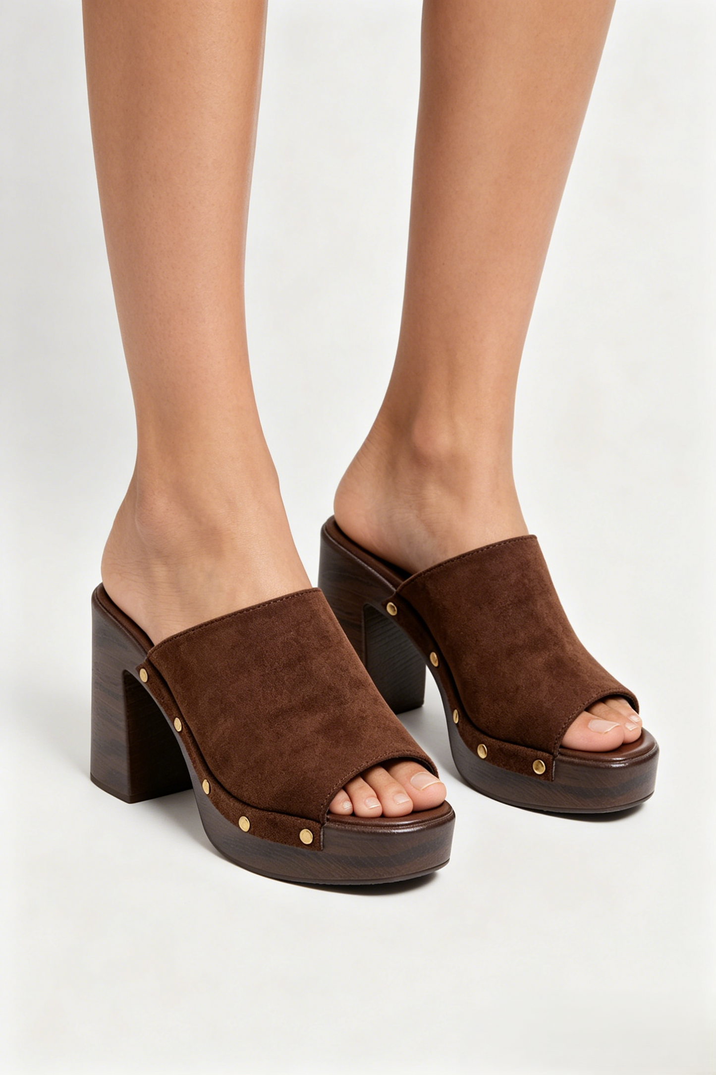 Mules  plateforme larges brides à talons, Marron