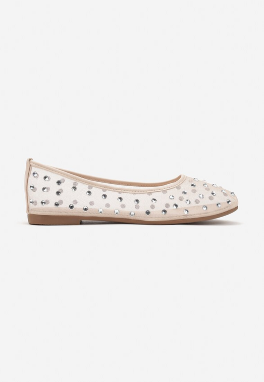 Ballerines transparentes à clous et à strass, Nude