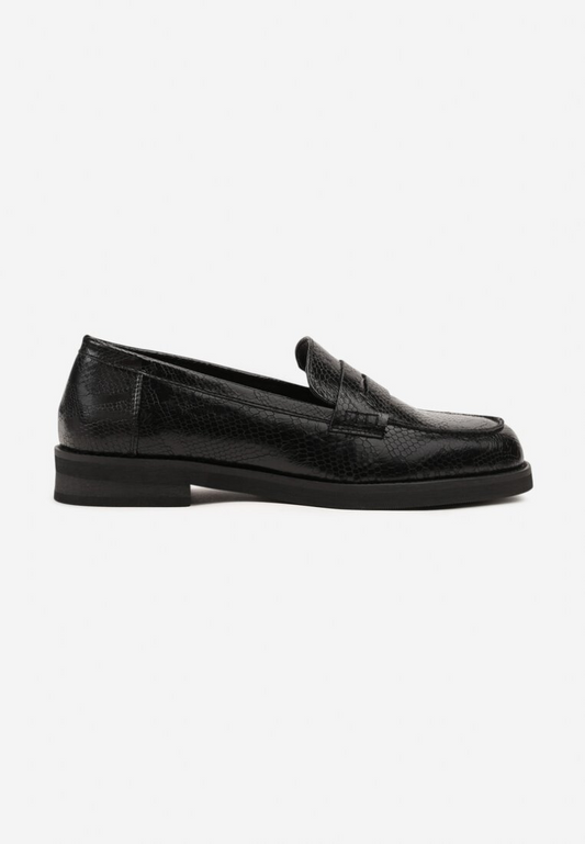 Mocassins plates effet Croco, Noir