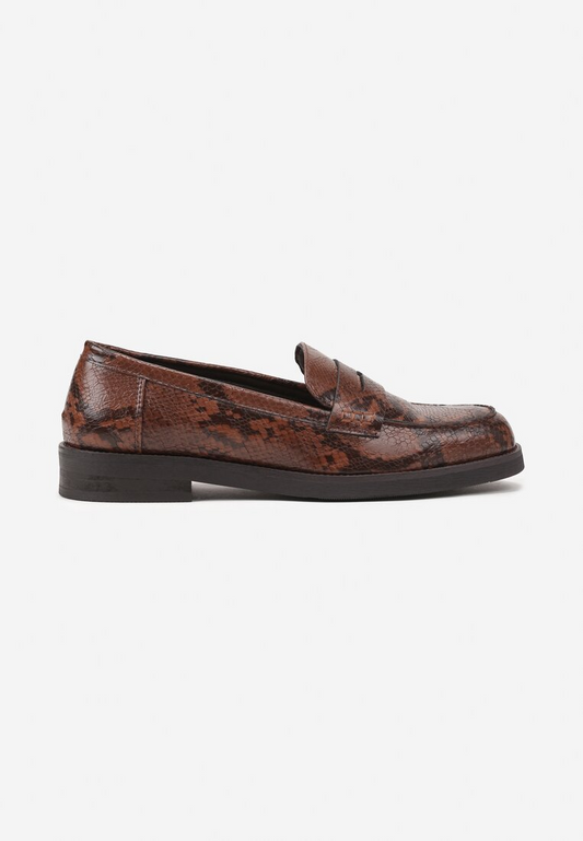 Mocassins plates effet Croco, Marron