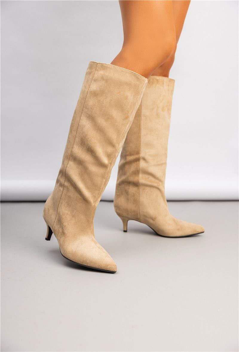 Bottes Fluides à Talon Fin - taupe