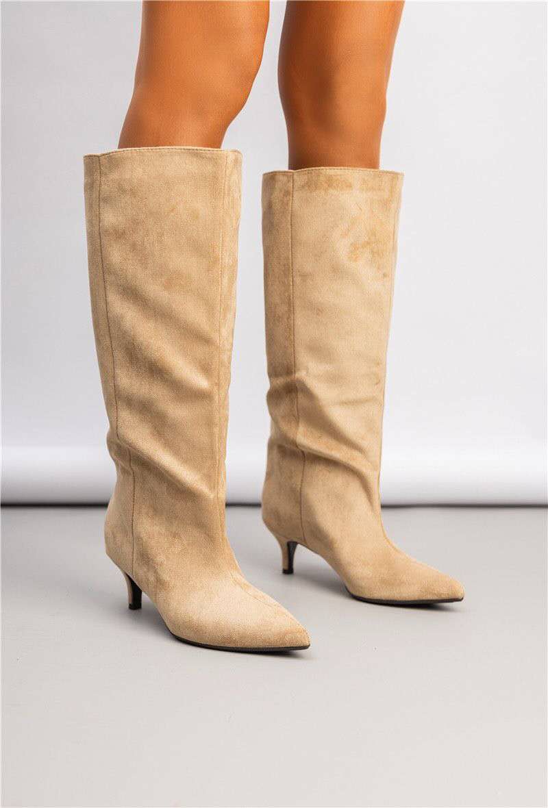 Bottes Fluides à Talon Fin - taupe