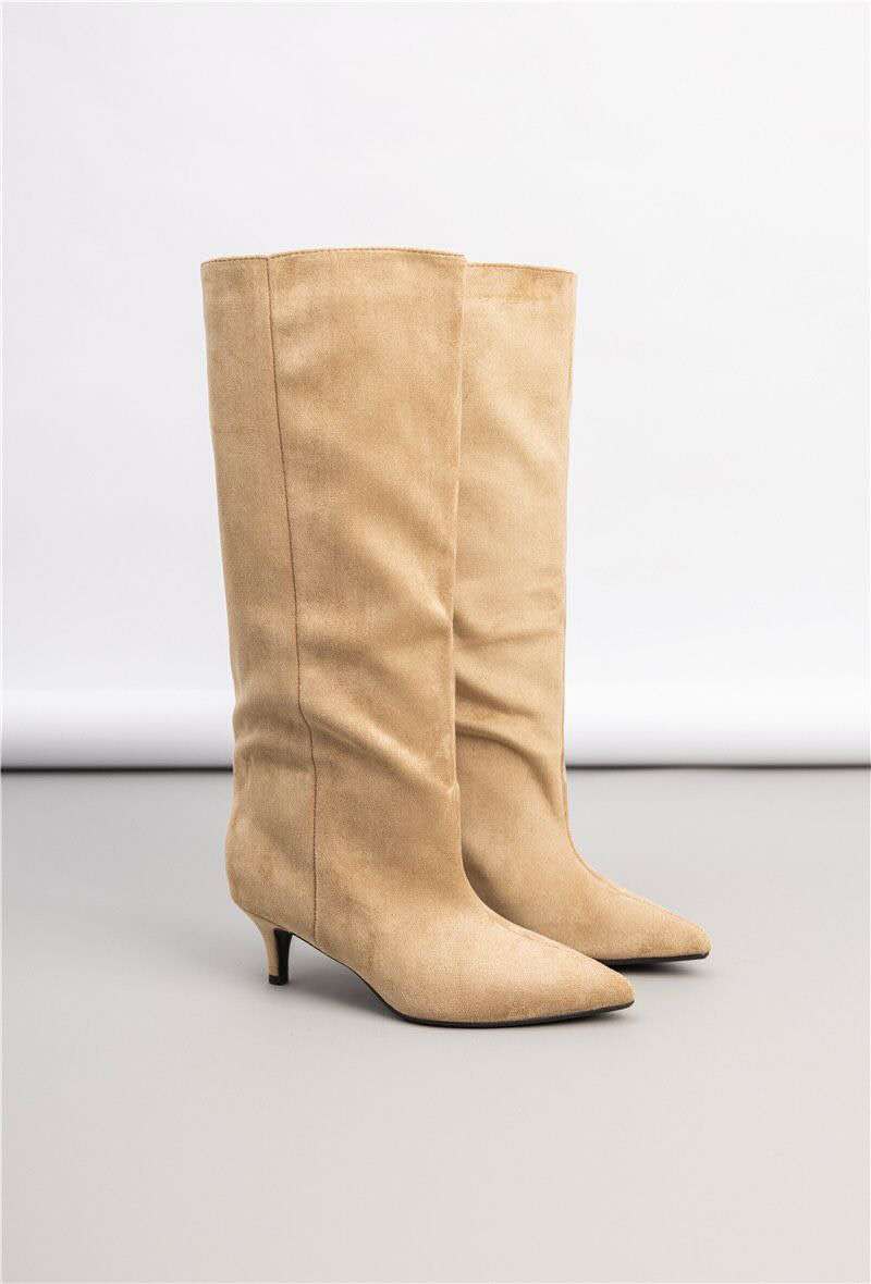 Bottes Fluides à Talon Fin - taupe