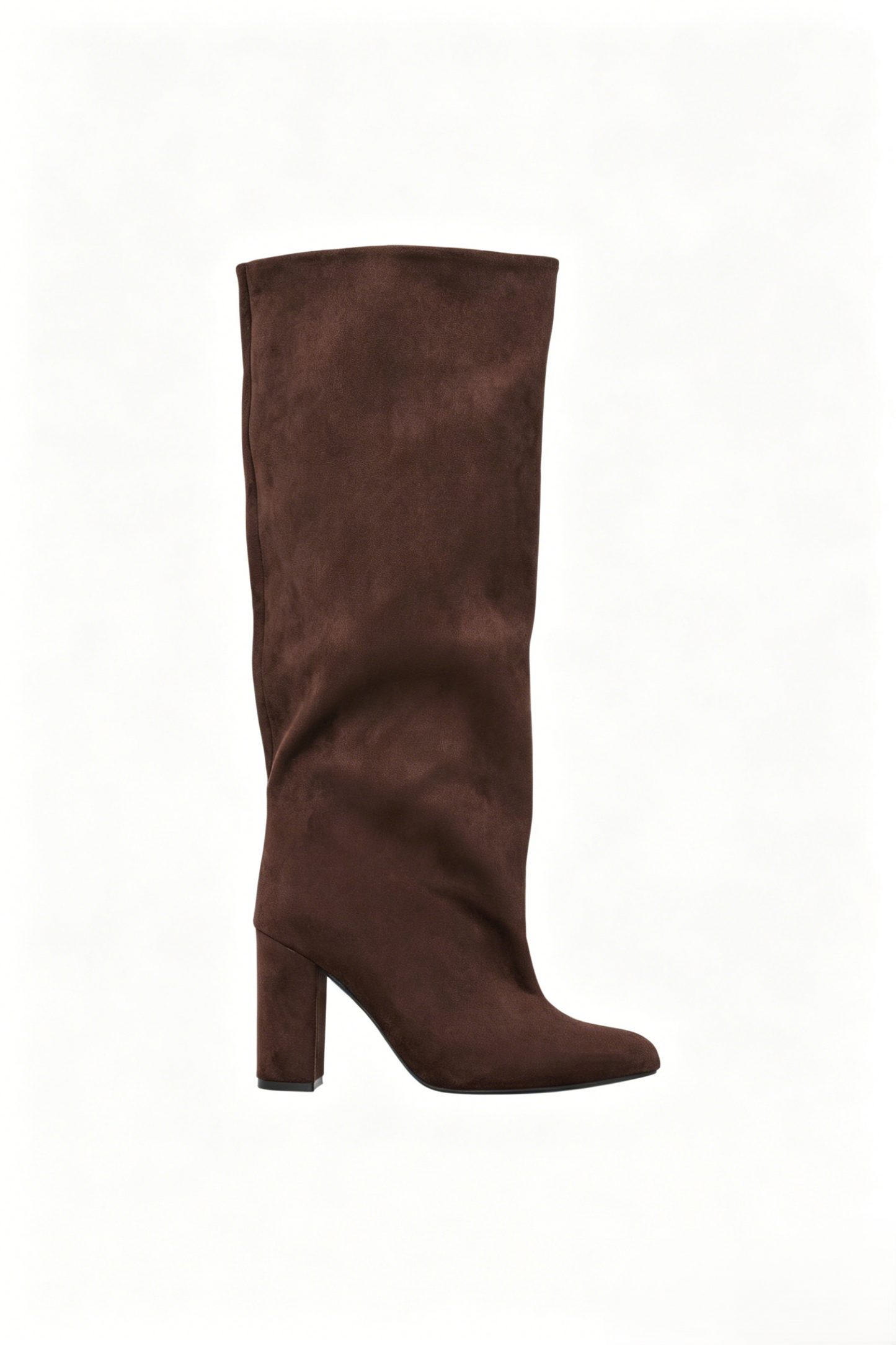Bottes bout pointu souple plissé à talon bloc, Marron