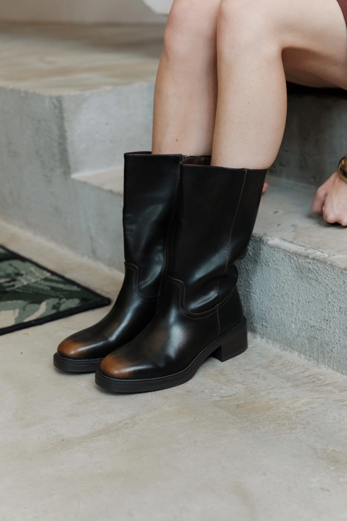 Boots Mi-Hautes Style Biker à Harnais Amovible - brown