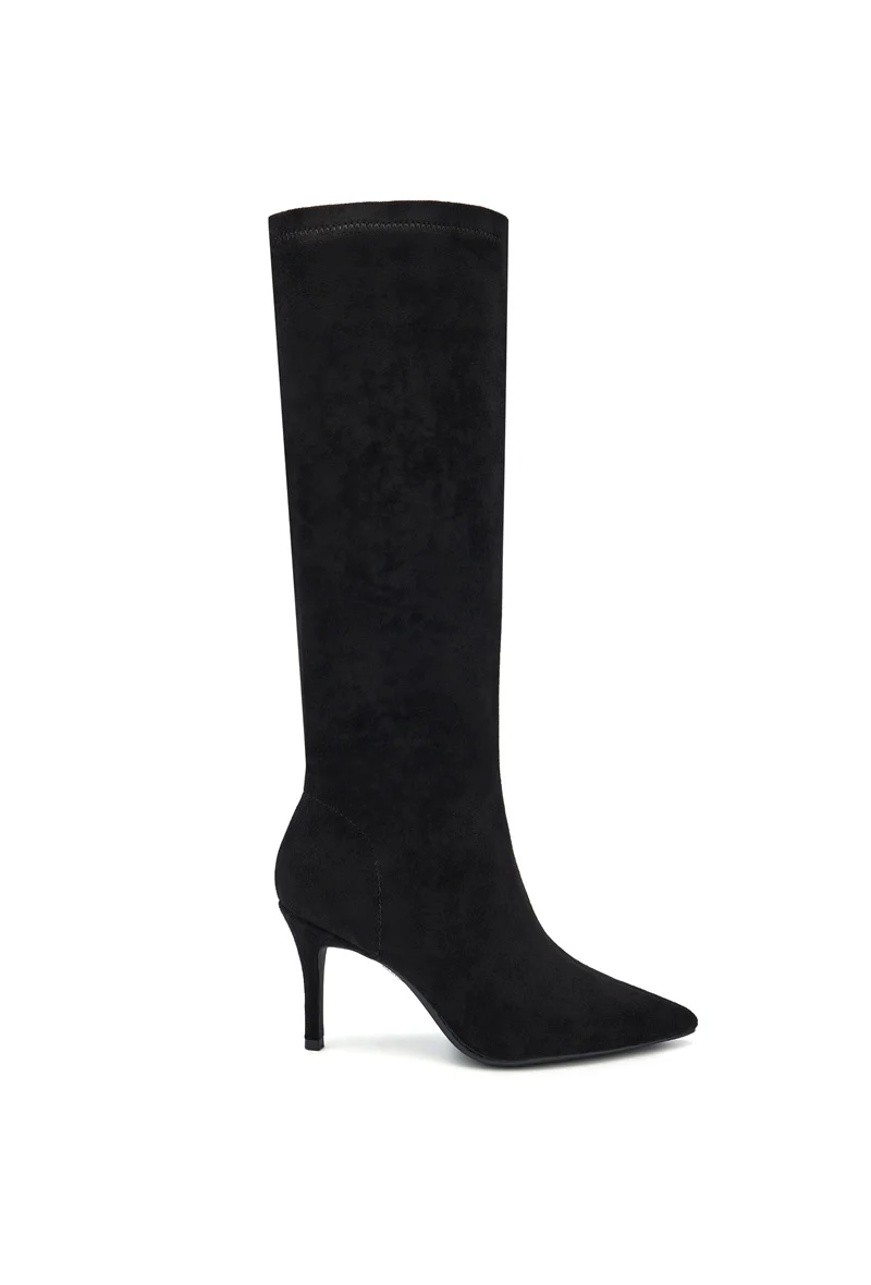 Bottes hautes effet suédine à talon fin - noir
