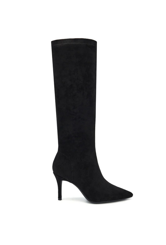 Bottes hautes effet suédine à talon fin - noir